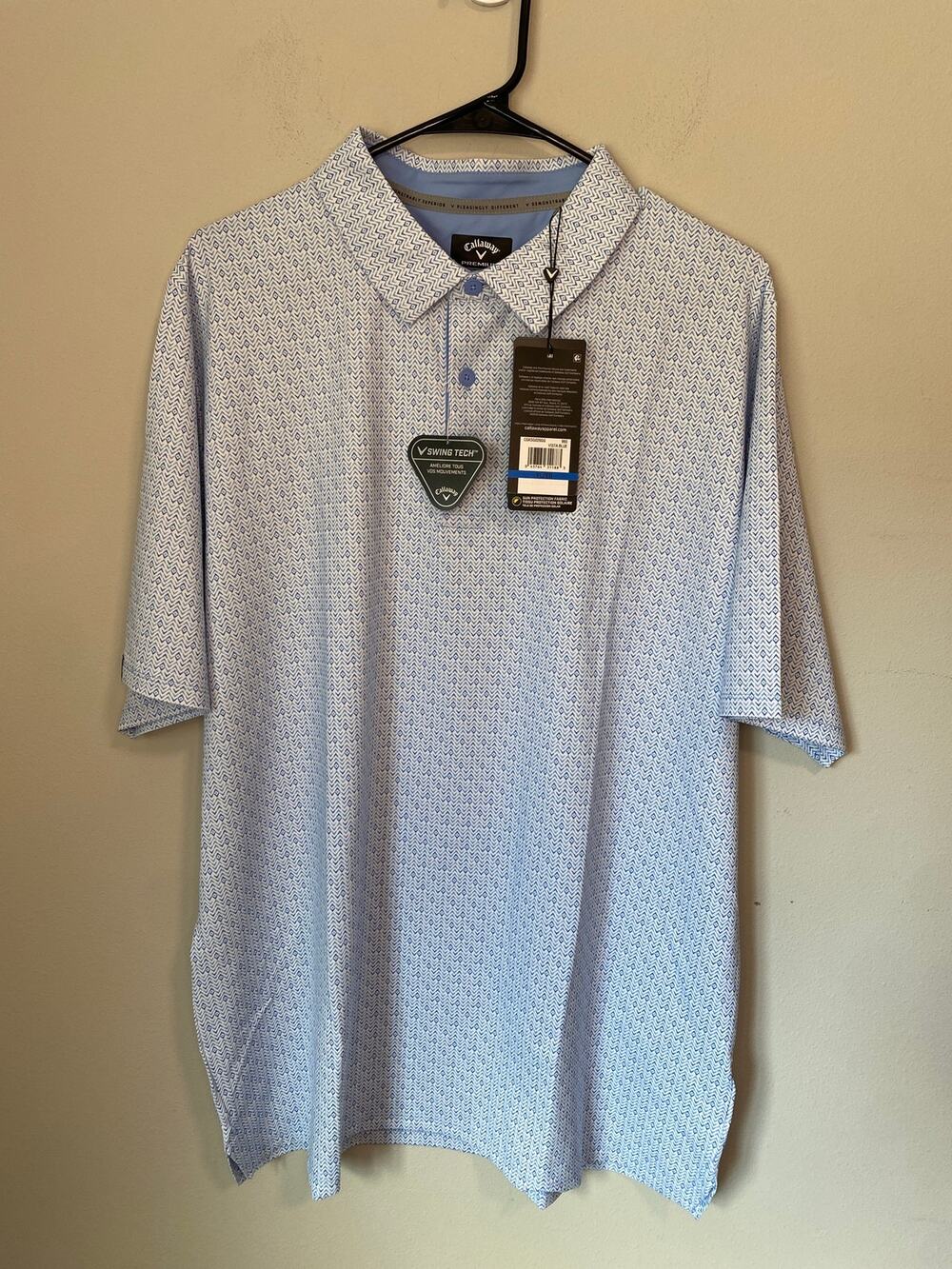 New Callaway Men’s Performance Golf Polo Vista Blue Gold Size XL